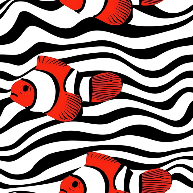 Photo a black and white illustration of a clown fish on a black and white background