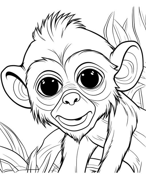 Photo black and white illustration for coloring animals monkey selective soft focus