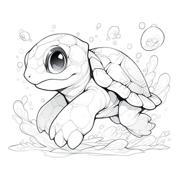 Foto illustrazione in bianco e nero per colorare animali tartaruga focus morbido selettivo