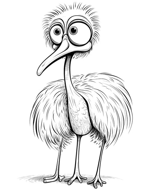 Black and white illustration for coloring birds ostrich Selective soft focus