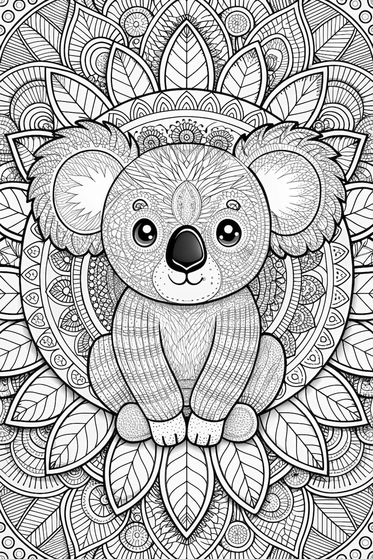 Photo a black and white illustration of a koala bear