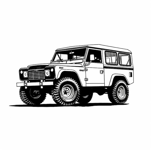 Черно-белая иллюстрация Land Rover с цифрой 4 спереди.