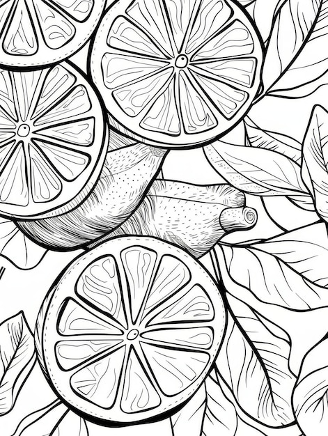 Photo black and white illustration of lemons on a white background