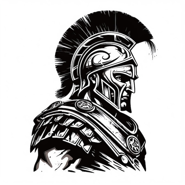 A black and white illustration of a man wearing a helmet