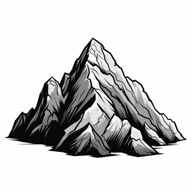 Photo a black and white illustration of a mountain range with a snow capped peak generative ai