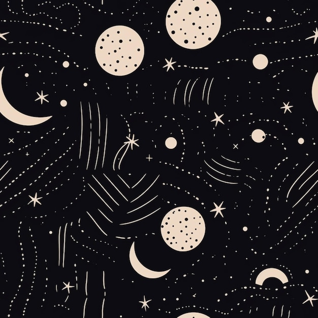 Foto un'illustrazione in bianco e nero di un cielo notturno con stelle e luna generativa ai