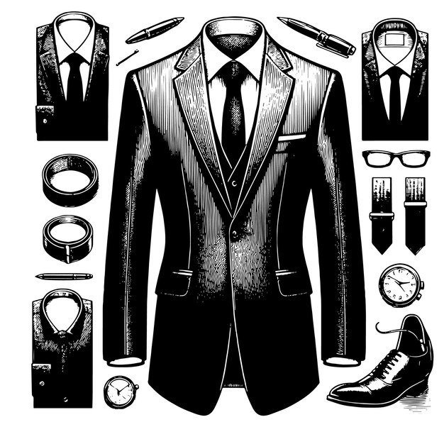 Black and white illustration of a pair of male Business Suit