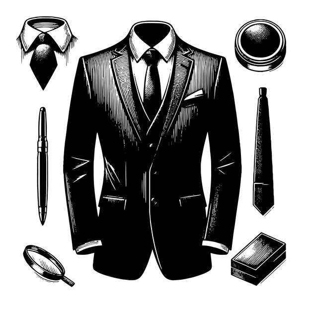 Black and white illustration of a pair of male Business Suit