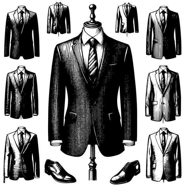 Black and white illustration of a pair of male Business Suit