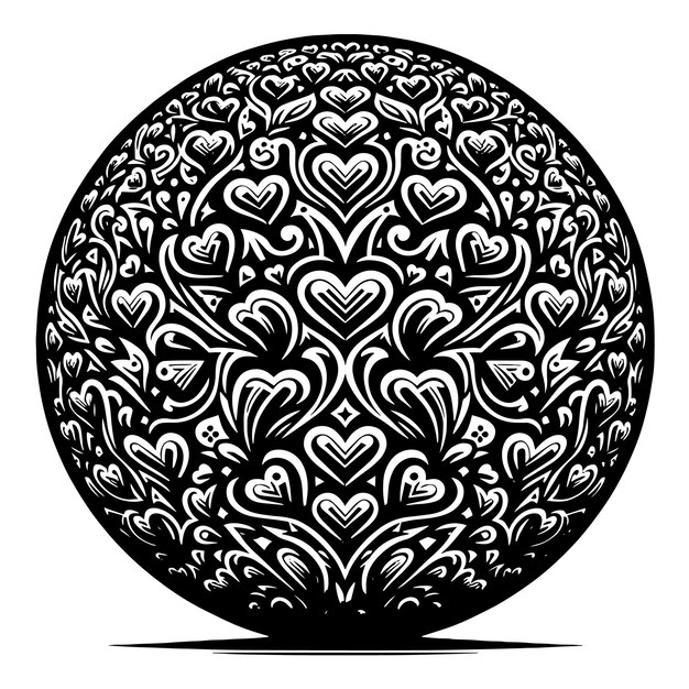 Photo black and white illustration of a pattern with abstract heart symbols