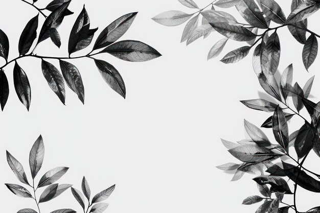 Photo black and white illustration of plant leaf branch decorative background view