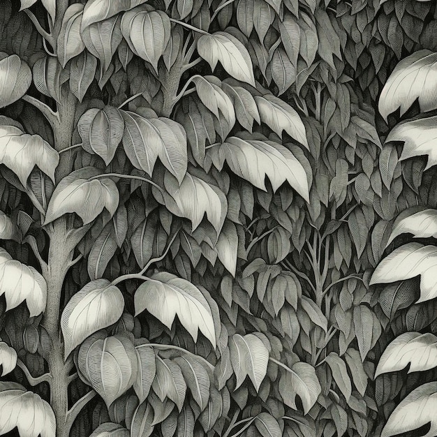 Black and white illustration of a plant with leaves on it