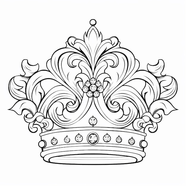 Black and White Illustration Royal Crown Coloring