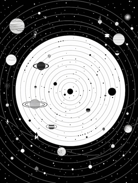 Premium Photo | A black and white illustration of a solar system with