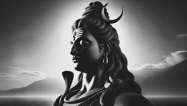 Photo black and white illustration of statue of lord shiva for sawan shivratri