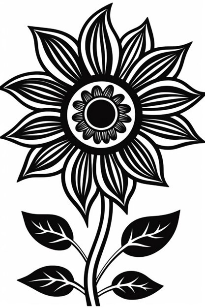 A black and white illustration of a sunflower.