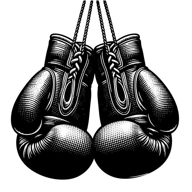 Photo black and white illustration of suspended boxing gloves