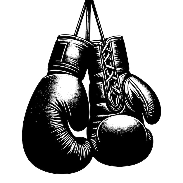 Черно-белая иллюстрация подвешенных боксерских перчаток