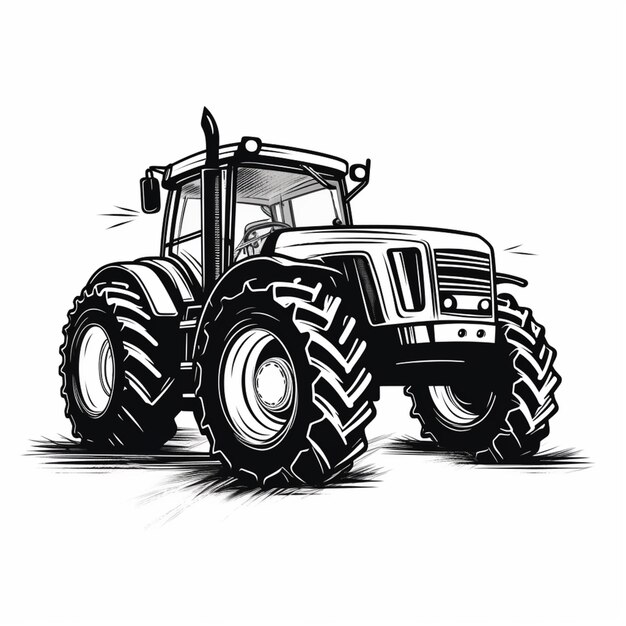 a black and white illustration of a tractor with large tires generative ai