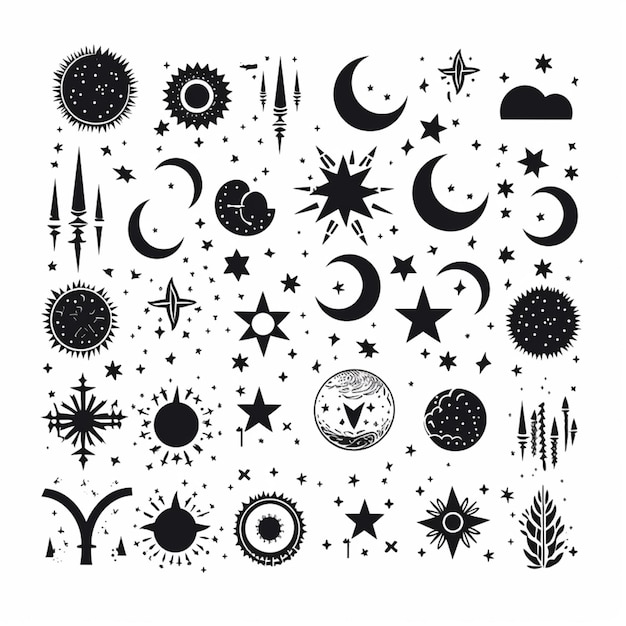 Photo a black and white illustration of various celestial symbols generative ai