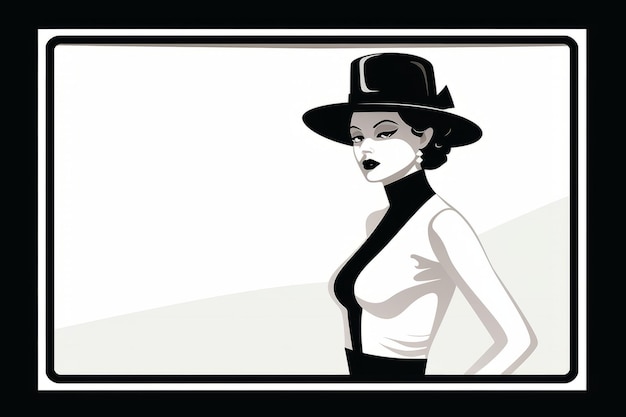 Photo a black and white illustration of a woman in a hat