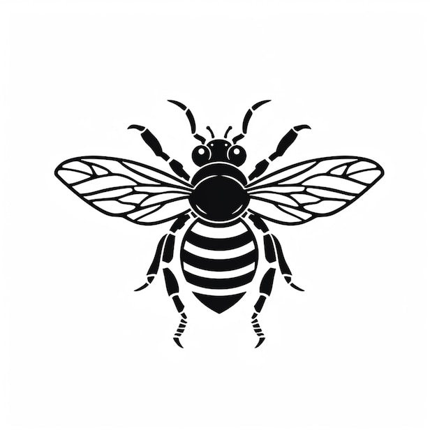 a black and white image of a bee with a striped body generative ai