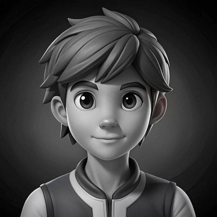 Photo a black and white image of a boy with a black background