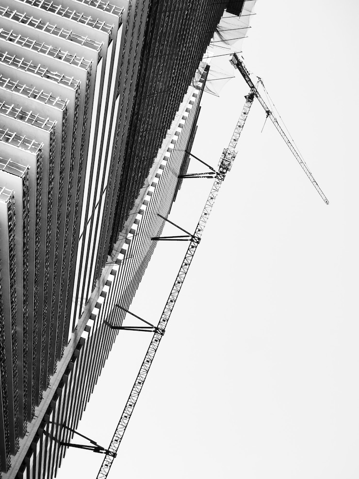 Photo black and white image of a building construction