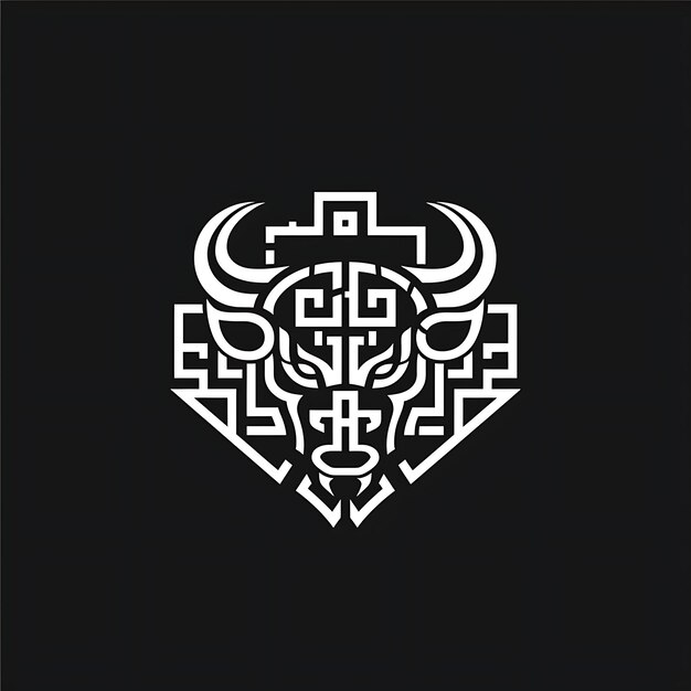 a black and white image of a bull with a heart on it