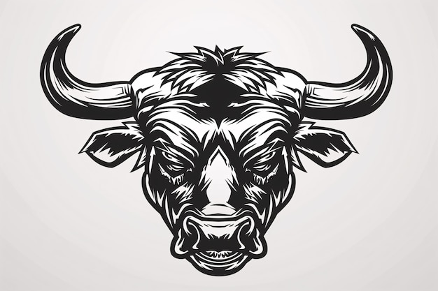 a black and white image of a bulls head