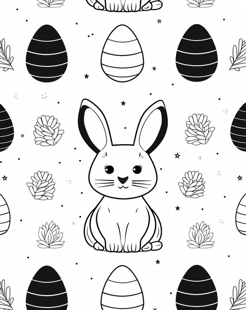 Photo a black and white image of a bunny and eggs generative ai