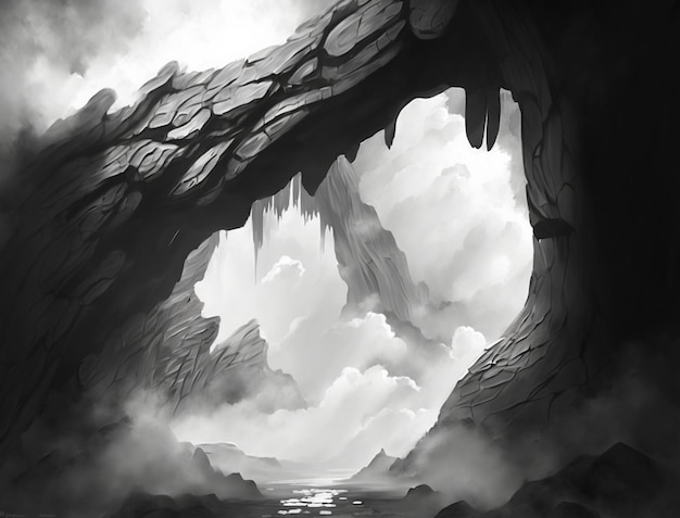 Black and white image of a cave generative ai