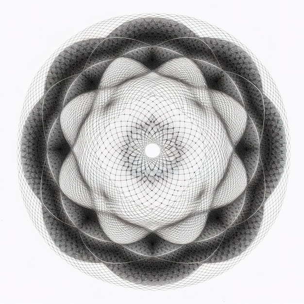 A black and white image of a circular pattern with the number 7 on it