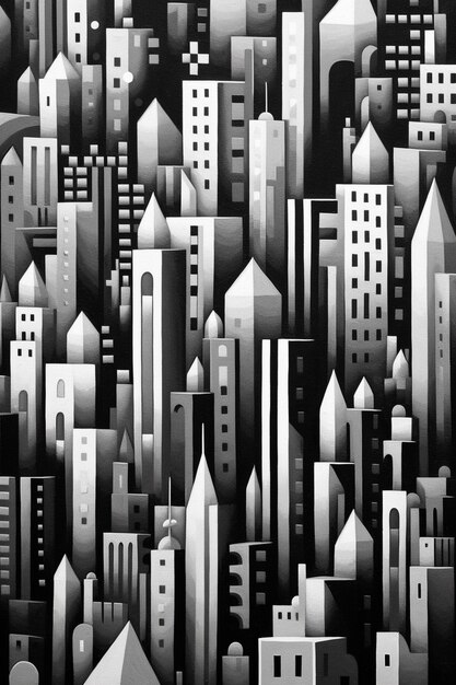 a black and white image of a city with tall buildings generative ai