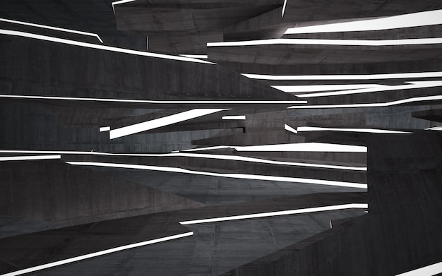 A black and white image of a concrete building with a curved ceiling and lights.