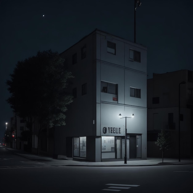 Black and white image of a dark alley at night