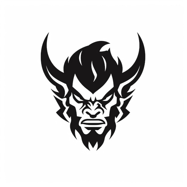 A black and white image of a demon head with horns generative ai