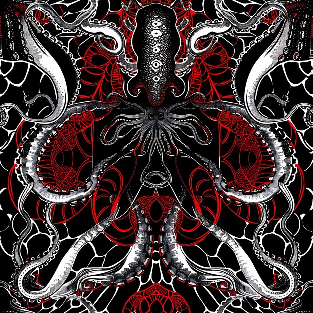 Photo a black and white image of a design with a red and black design