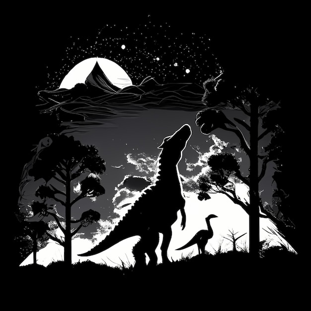 Black and white image of dinosaur generative ai