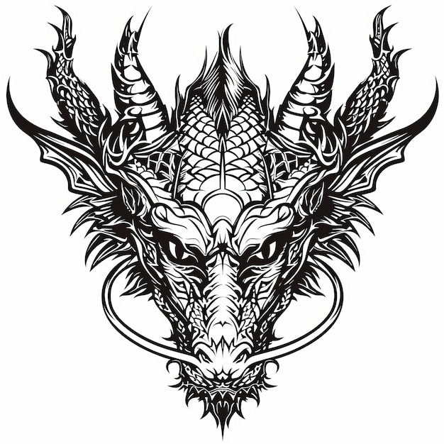 ドラゴンの頭の黒と白の画像