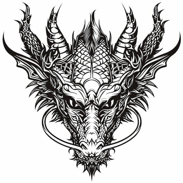 Photo a black and white image of a dragon head