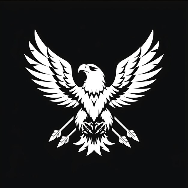 a black and white image of an eagle with a white eagle on it