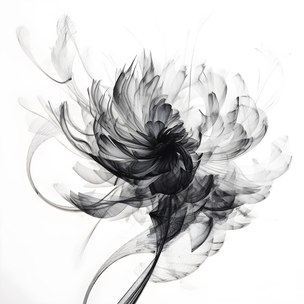 A black and white image of a flower with a large flower in the middle