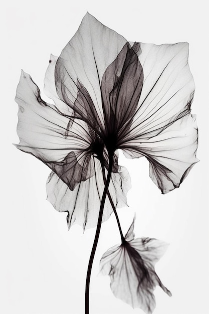 A black and white image of a flower with a leaf that says'flower'on it