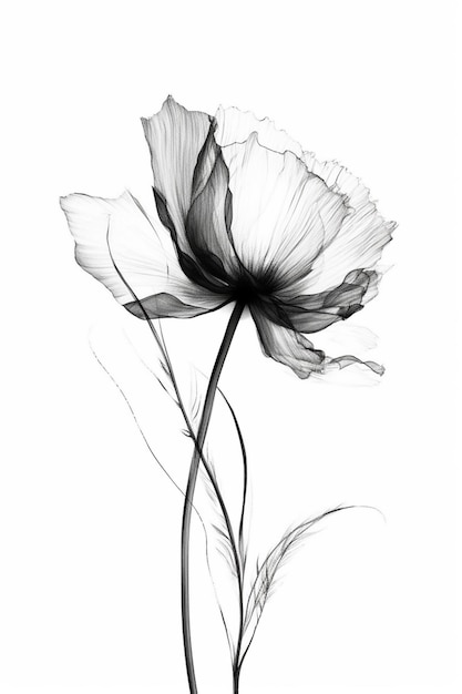 A black and white image of a flower with the word poppy on it.