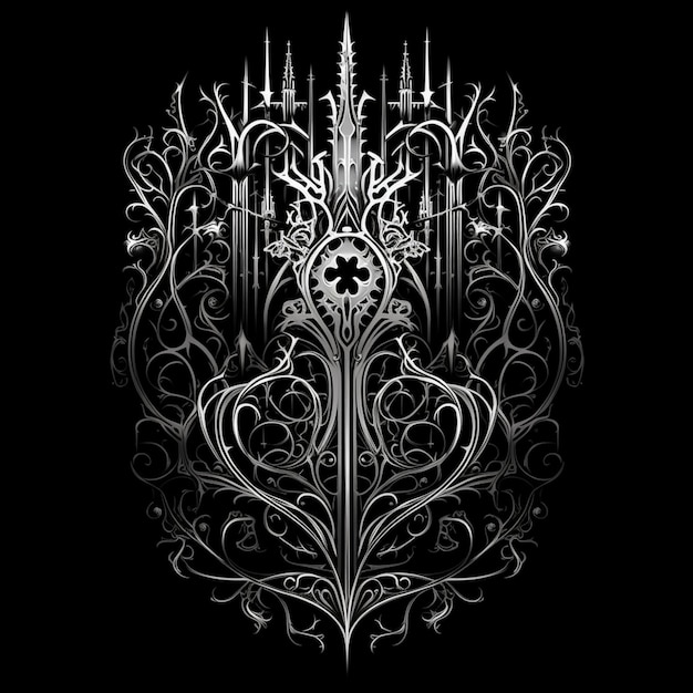 A black and white image of a gothic gothic style tree generative ai