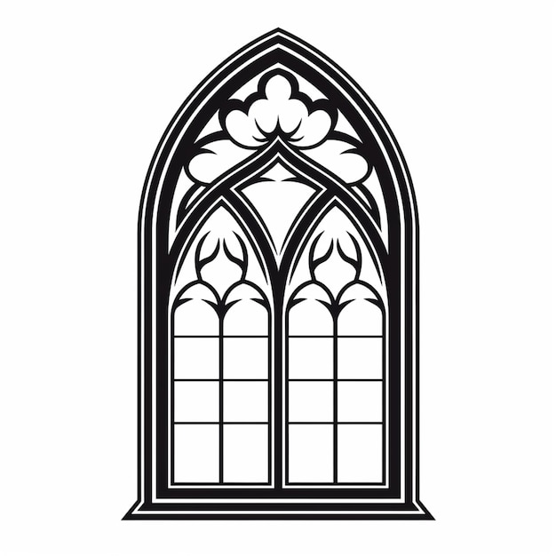 Photo a black and white image of a gothic window with clouds generative ai