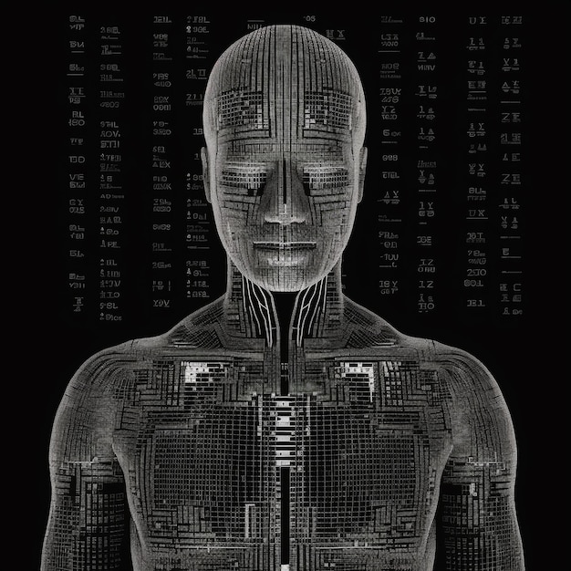 A black and white image of a human with the numbers 1 and 3 on it