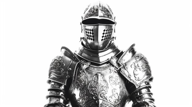 A black and white image of a knight039s armour