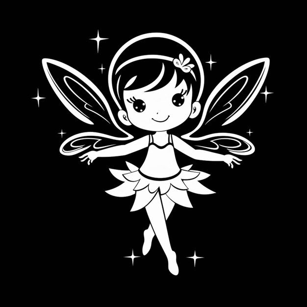 A black and white image of a little fairy girl with wings generative ai
